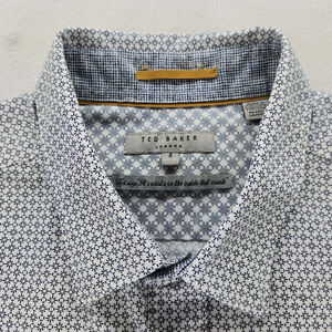 Ted Baker Luxury Shirt Mens 5 Rinalin White Button Up Short Sleeve Lightweight